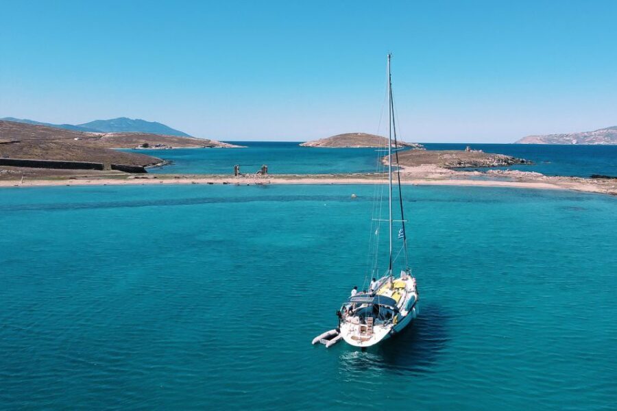Mykonos: Delos and Rhenia Cruise with Swim and Greek Meal - Sailing back past Cyclades views and the Little Venice photo moment