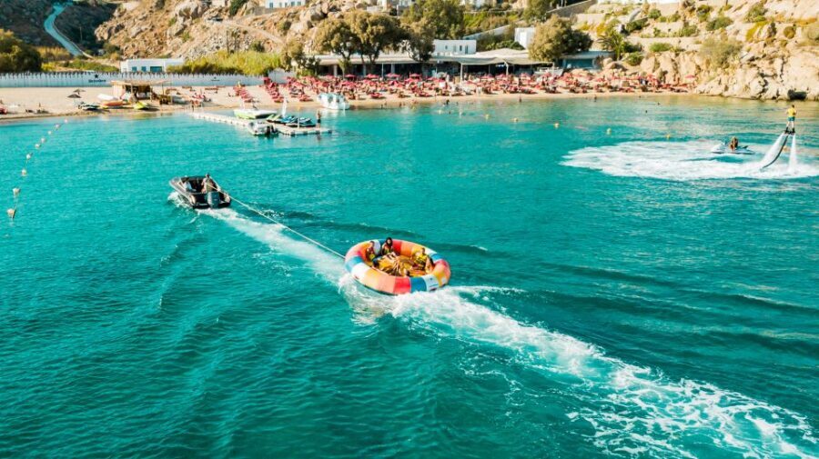Mykonos: Super Paradise Beach Watersport Activities - Banana Boats, Crazy Sofas, and Spin Rings: The Group Fun Part