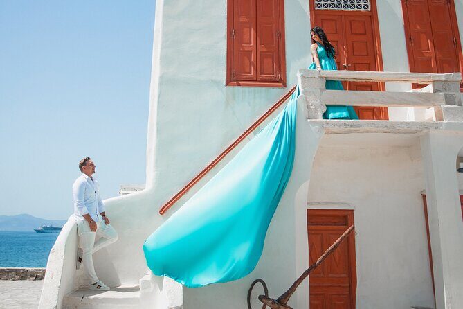 Private Flying Dress Photoshoot in Mikonos - Traditional Mykonos-town views that close the loop