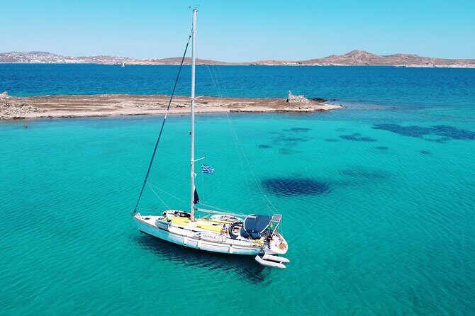 Small group,pass by Delos,swim in Rhenia,snap LVenice, free trans - A Mykonos “escape the port” sail with Delos and Rhenia