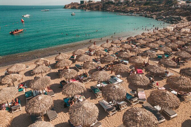 Super Paradise Beach Mykonos Seaside Sunbed (5th, 6th & 7th row) - Getting there: Mykonos Town, buses, and cruise-port reality